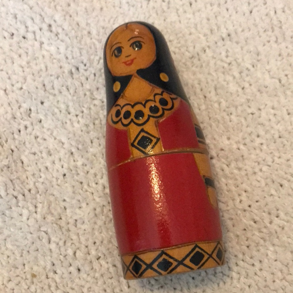 Red and Black Painted Russian Matryoshka Dolls Signed